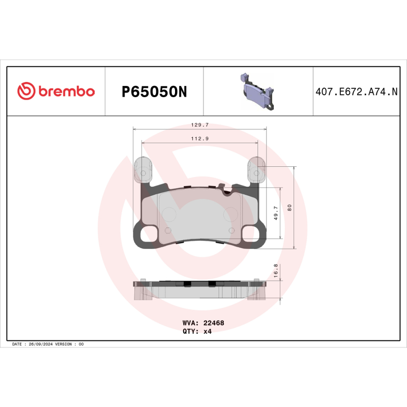 Picture of Brembo OE BRE Ceramic Pads Brake Pads - P65038N