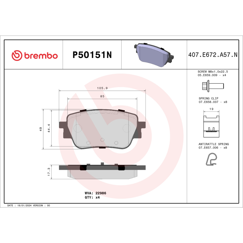 Picture of Brembo OE BRE Ceramic Pads Brake Pads - P50151N
