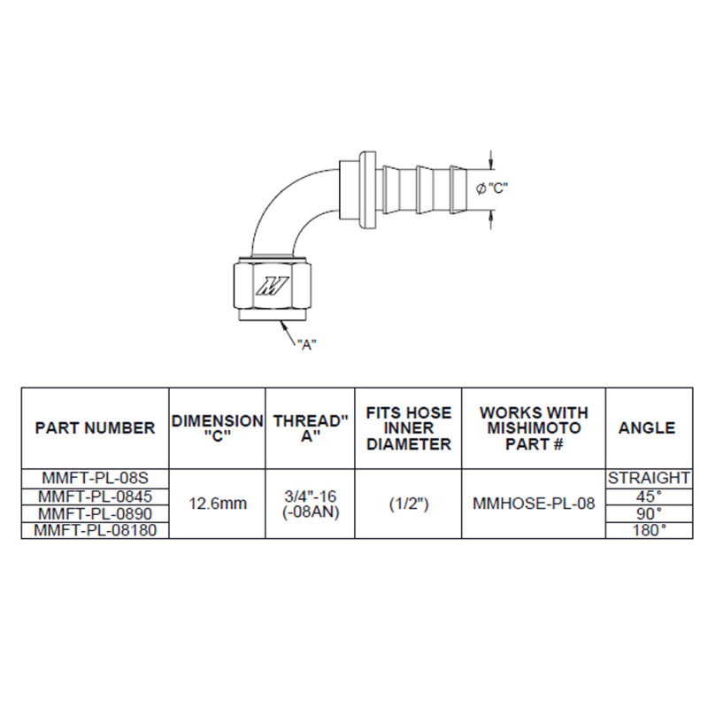 Picture of Mishimoto 90 Degree Push Lock Fitting - 8AN