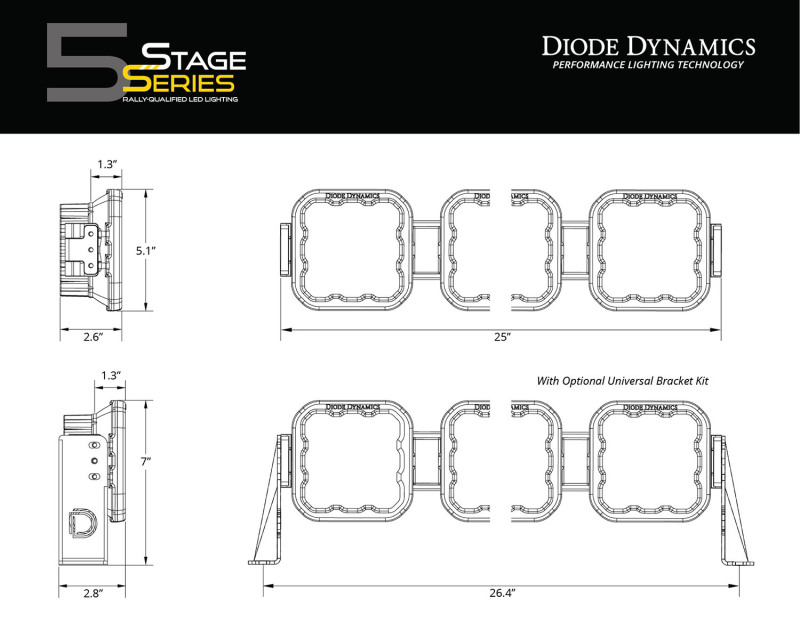 Picture of Diode Dynamics SS5 Sport Universal CrossLink 4-Pod Lightbar - Yellow Combo