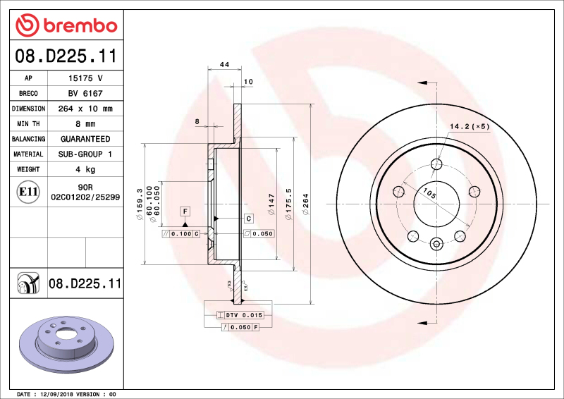 Picture of Brembo OE 17-21 Chevy Bolt EV/16-19 Cruze/Volt Friction Brake Disc