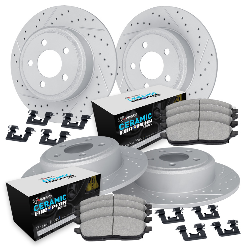 Picture of R1 07-19 BMW X6 Front & Rear Drill/Slot Carbon Coated Rotor Set w/Euro Ceramic Pads