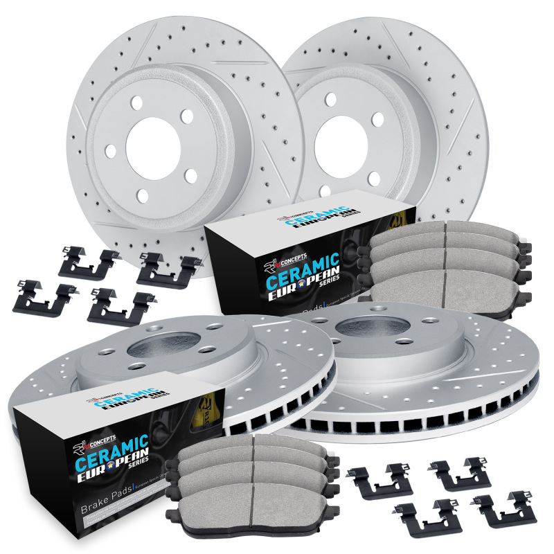 Picture of R1 11-16 Mini Cooper Countryman Front & Rear Drill/Slot Carbon Coated Rotor Set w/Euro Ceramic Pads
