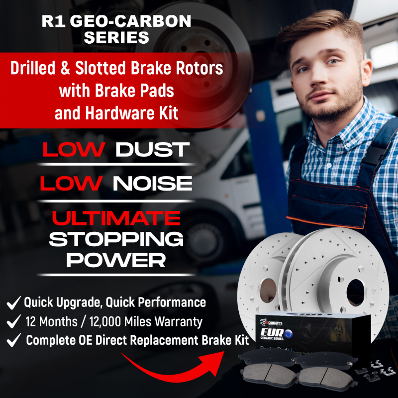 Picture of R1 11-16 Mini Cooper Countryman Front & Rear Drill/Slot Carbon Coated Rotor Set w/Euro Ceramic Pads