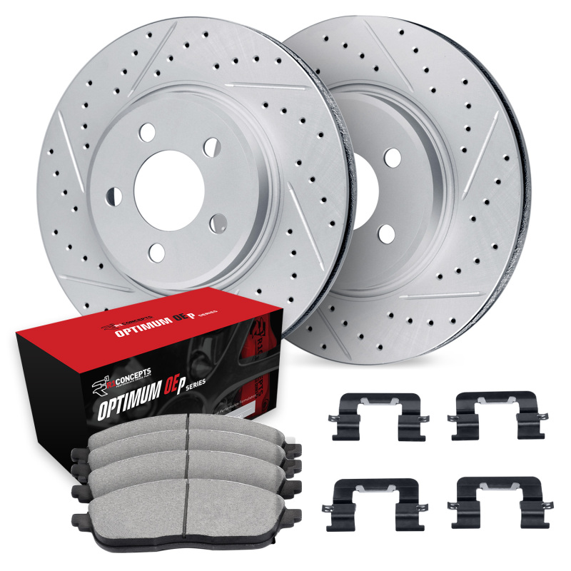 Picture of R1 10-16 Hyundai Tucson Front Drill/Slot Carbon Coated Rotor Set w/Optimum Pads