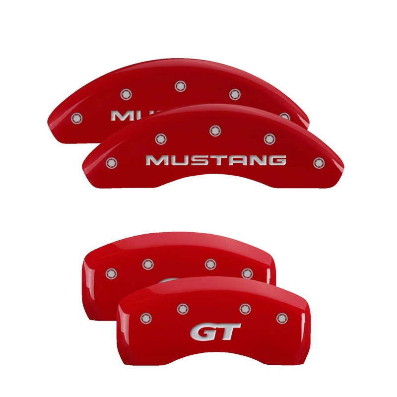 Picture of MGP 4 Caliper Covers Engraved Front Mustang Engraved Rear SN95/GT Red finish silver ch