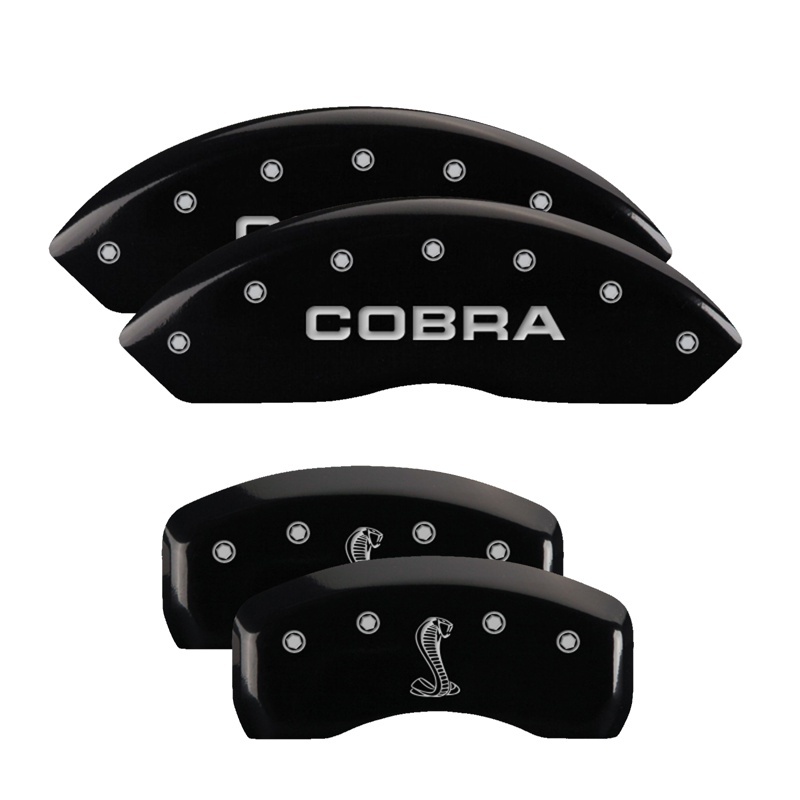 Picture of MGP 4 Caliper Covers Engraved Front Cobra Engraved Rear Snake Black finish silver ch