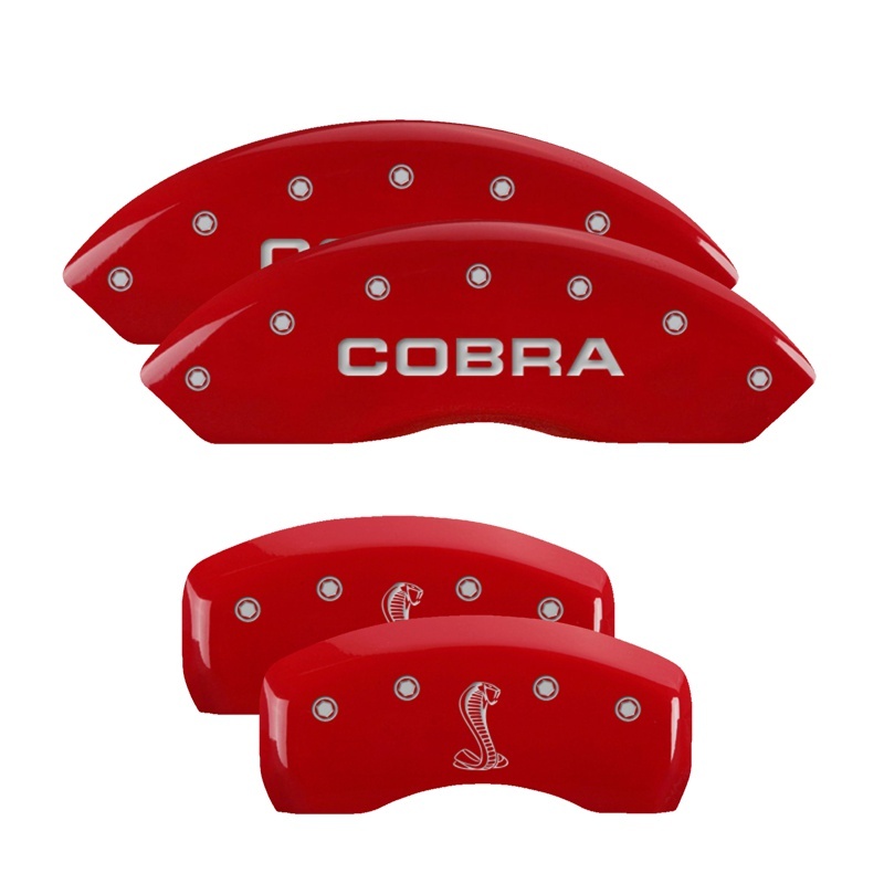 Picture of MGP 4 Caliper Covers Engraved Front Cobra Engraved Rear Snake Red finish silver ch