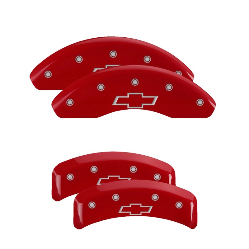 Picture of MGP 4 Caliper Covers Engraved Front & Rear Bowtie Red finish silver ch