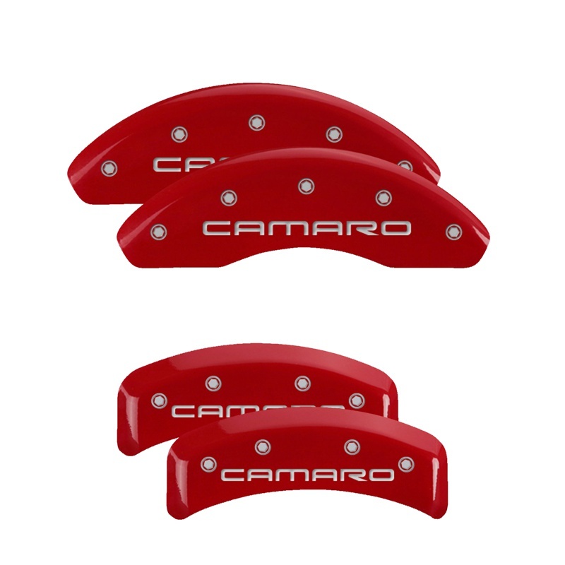 Picture of MGP 4 Caliper Covers Engraved Front & Rear Gen 4/Camaro Red finish silver ch