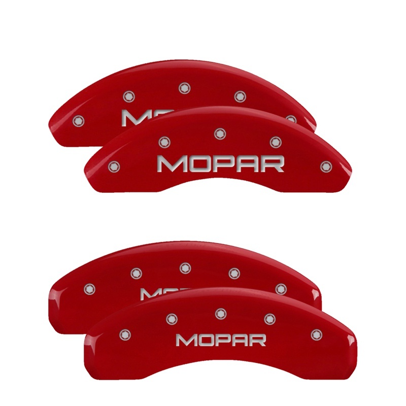 Picture of MGP 4 Caliper Covers Engraved Front & Rear MOPAR Red finish silver ch