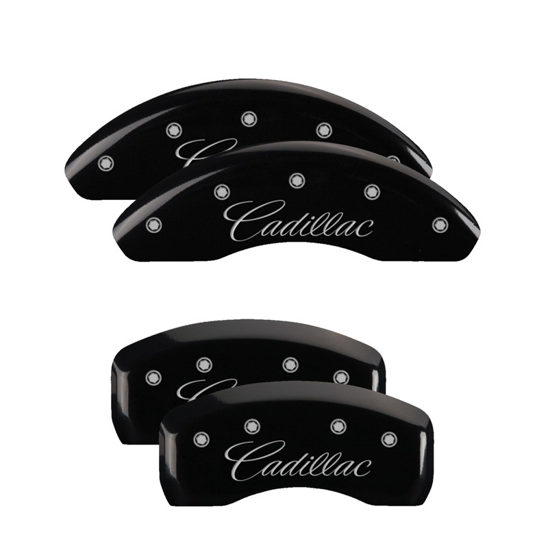 Picture of MGP 4 Caliper Covers Engraved Front & Rear Cursive/Cadillac Black finish silver ch