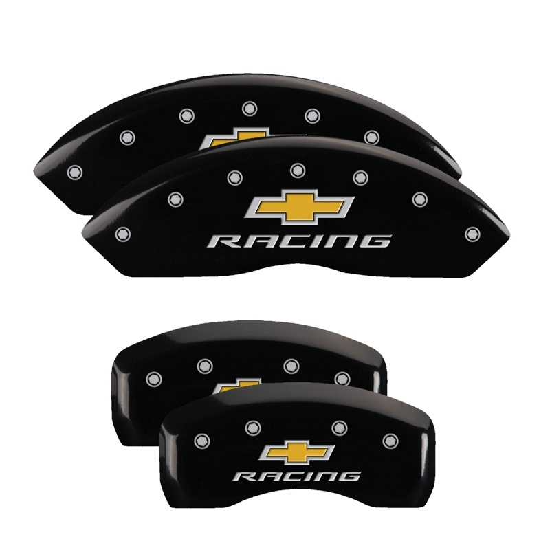 Picture of MGP 4 Caliper Covers Engraved Front & Rear Chevy racing Black finish silver ch