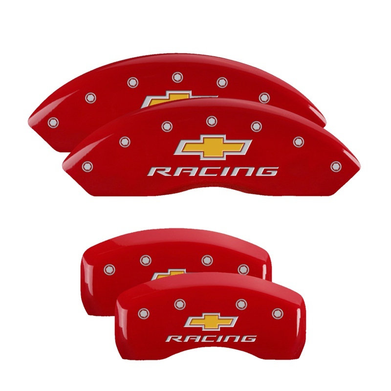 Picture of MGP 4 Caliper Covers Engraved Front & Rear Chevy racing Red finish silver ch