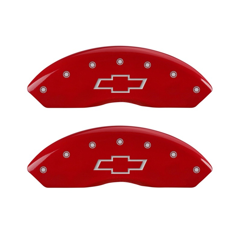 Picture of MGP Front set 2 Caliper Covers Engraved Front Bowtie Red finish silver ch