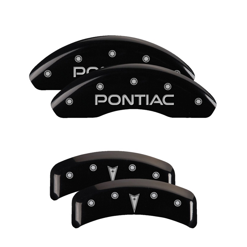 Picture of MGP 4 Caliper Covers Engraved Front Pontiac Engraved Rear Arrow Black finish silver ch