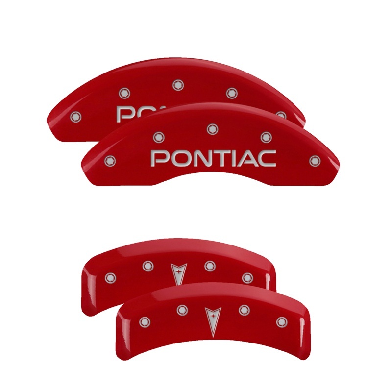 Picture of MGP 4 Caliper Covers Engraved Front Pontiac Engraved Rear Arrow Red finish silver ch