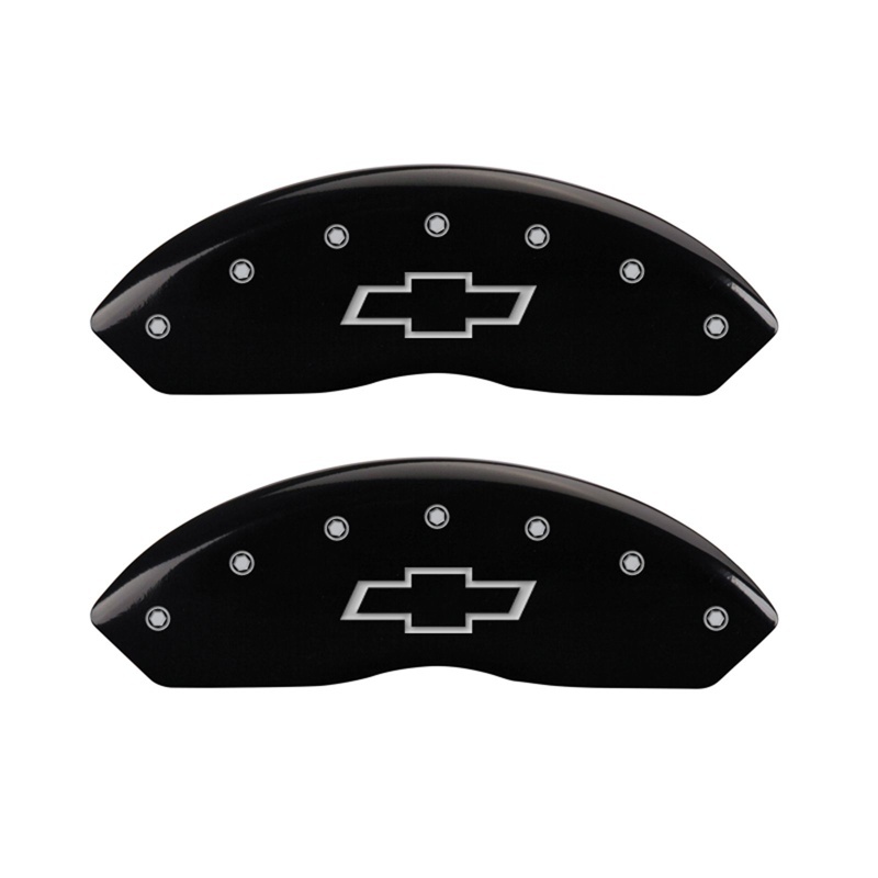 Picture of MGP Front set 2 Caliper Covers Engraved Front Bowtie Black finish silver ch