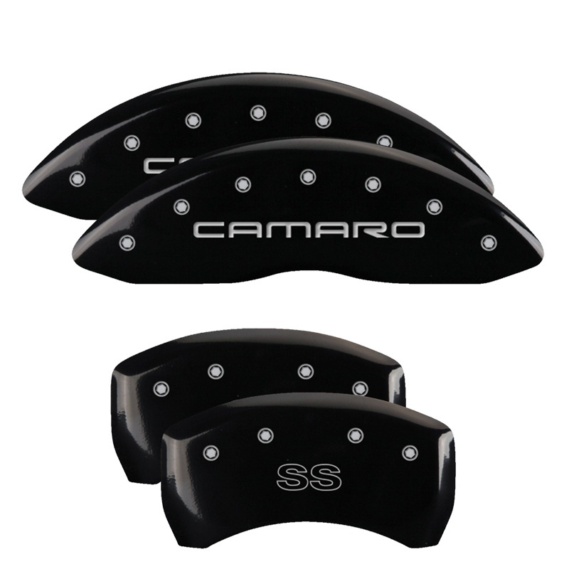 Picture of MGP 4 Caliper Covers Engraved Front Gen 4/Camaro Engraved Rear Gen 4/SS Black finish silver ch