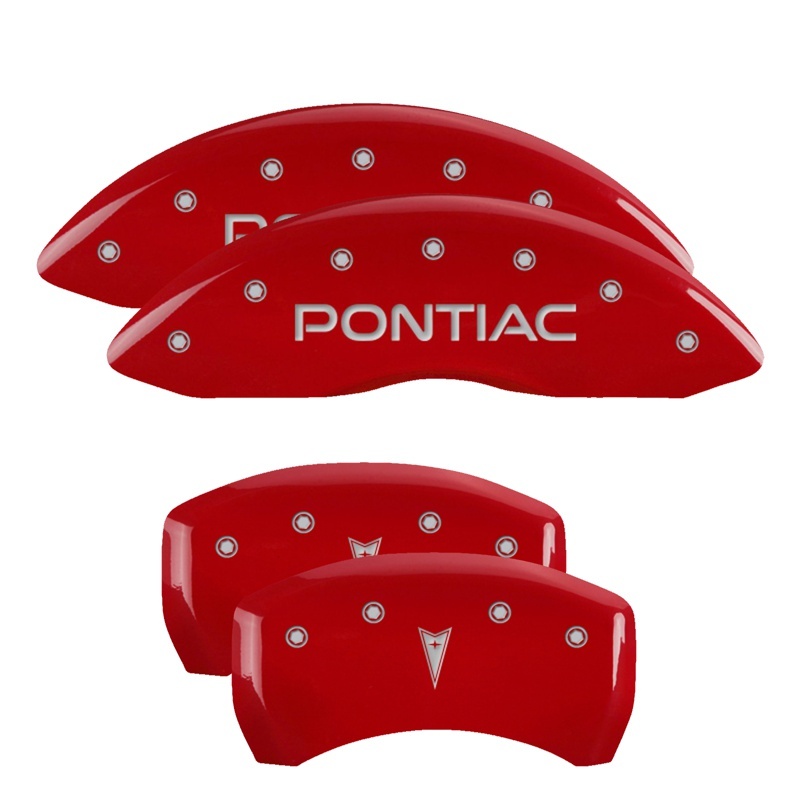 Picture of MGP 4 Caliper Covers Engraved Front Pontiac Engraved Rear Arrow Red finish silver ch