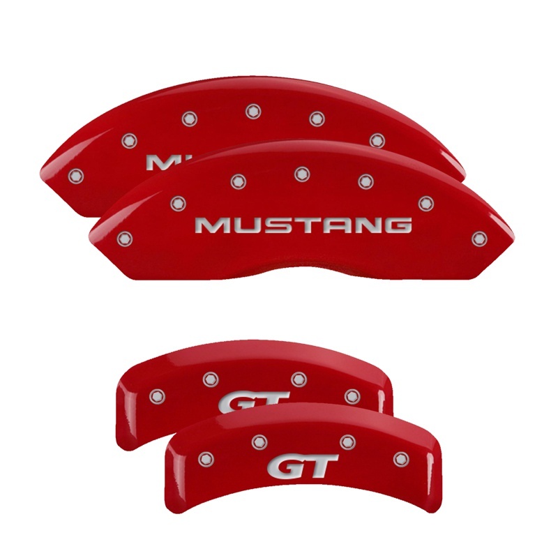 Picture of MGP 4 Caliper Covers Engraved Front Mustang Engraved Rear SN95/GT Red finish silver ch