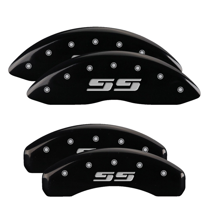 Picture of MGP 4 Caliper Covers Engraved Front & Rear Silverado style/SS Black finish silver ch