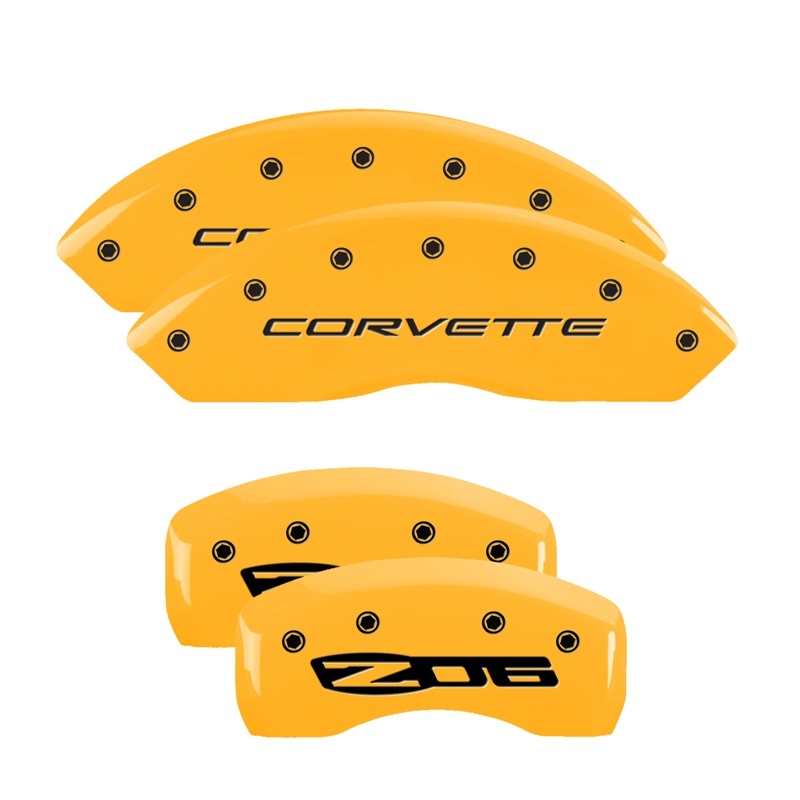Picture of MGP 4 Caliper Covers Engraved Front C5/Corvette Engraved Rear C5/Z06 Yellow finish black ch