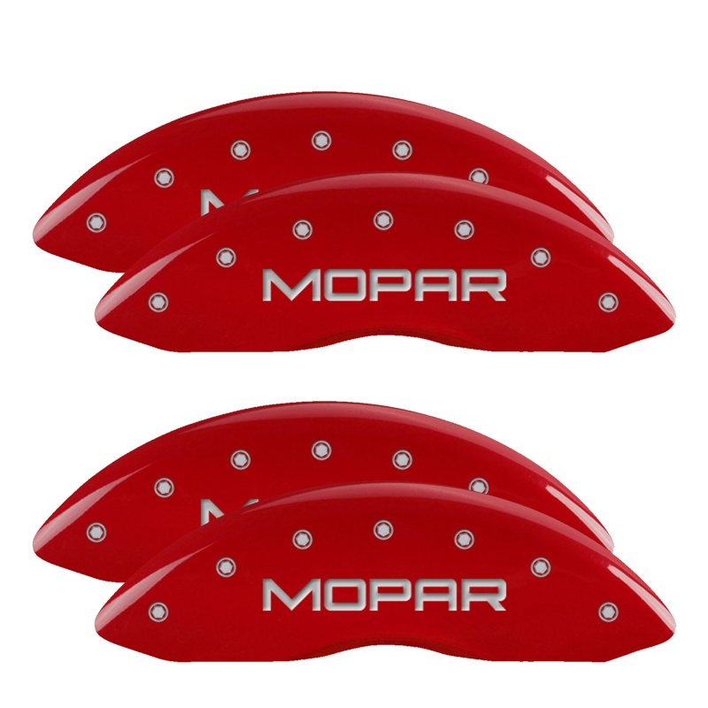 Picture of MGP 4 Caliper Covers Engraved Front & Rear MOPAR Red finish silver ch