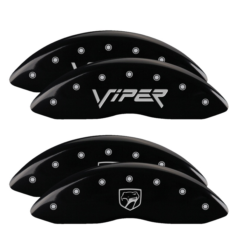 Picture of MGP 4 Caliper Covers Engraved Front Gen 2/Viper Engraved Rear Gen 2/Snake Black finish silver ch