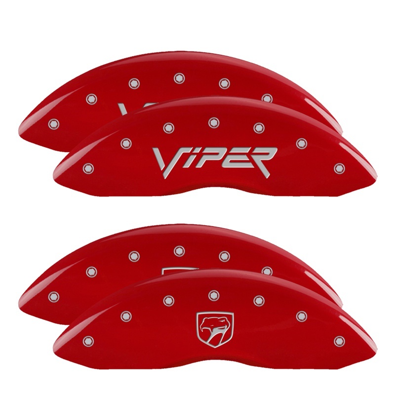 Picture of MGP 4 Caliper Covers Engraved Front Gen 2/Viper Engraved Rear Gen 2/Snake Red finish silver ch