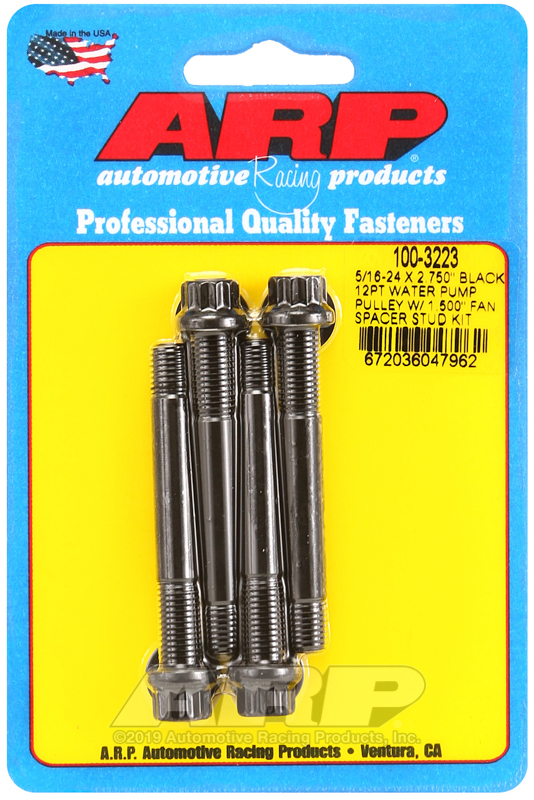 Picture of ARP 5/16-24 X 2.750 black 12pt water pump pulley w/ 1.500in fan spacer stud kit