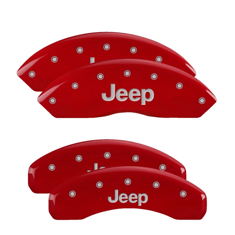 Picture of MGP 4 Caliper Covers Engraved Front & Rear JEEP Red finish silver ch