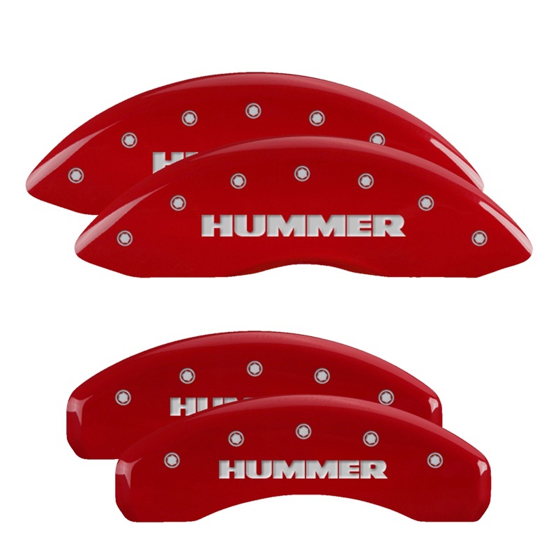 Picture of MGP 4 Caliper Covers Engraved Front & Rear Hummer Red finish silver ch