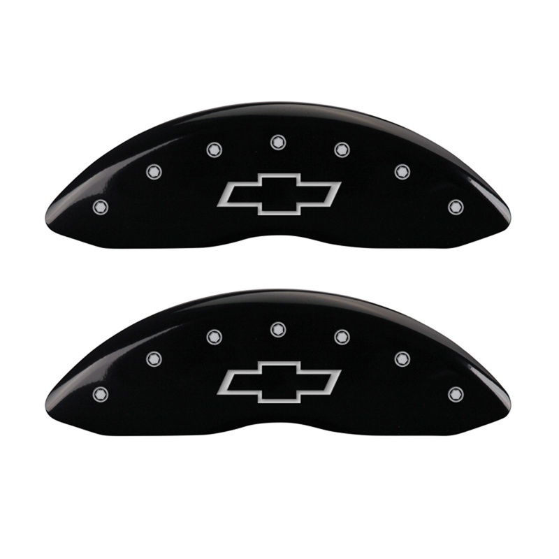 Picture of MGP Front set 2 Caliper Covers Engraved Front Bowtie Black finish silver ch
