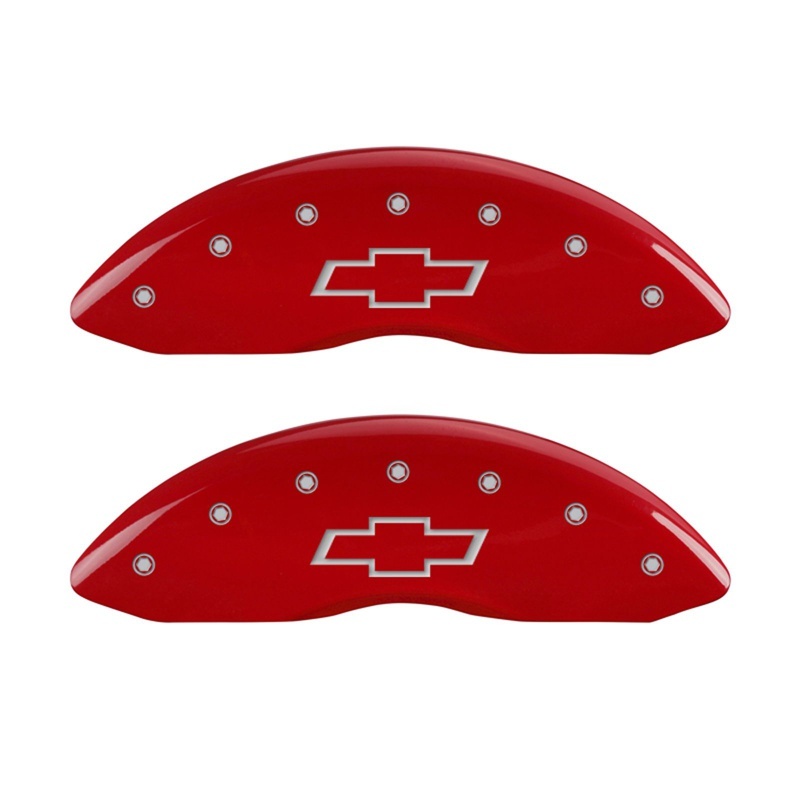 Picture of MGP Front set 2 Caliper Covers Engraved Front Bowtie Red finish silver ch