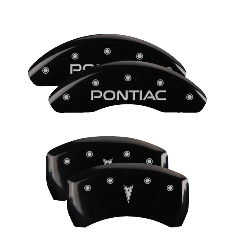 Picture of MGP 4 Caliper Covers Engraved Front Pontiac Engraved Rear Arrow Black finish silver ch