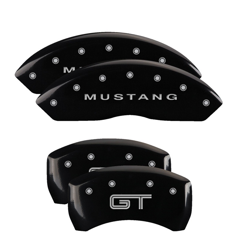 Picture of MGP 4 Caliper Covers Engraved Front Mustang Engraved Rear S197/GT Black finish silver ch