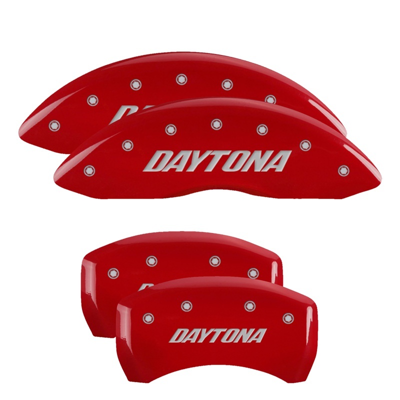 Picture of MGP 4 Caliper Covers Engraved Front & Rear Daytona Red finish silver ch