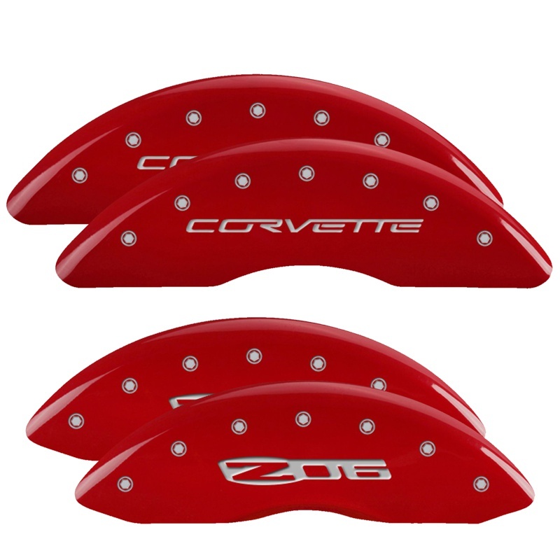 Picture of MGP 4 Caliper Covers Engraved Front C6/Corvette Engraved Rear C6/Z06 Red finish silver ch