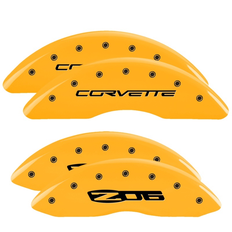 Picture of MGP 4 Caliper Covers Engraved Front C6/Corvette Engraved Rear C6/Z06 Yellow finish black ch