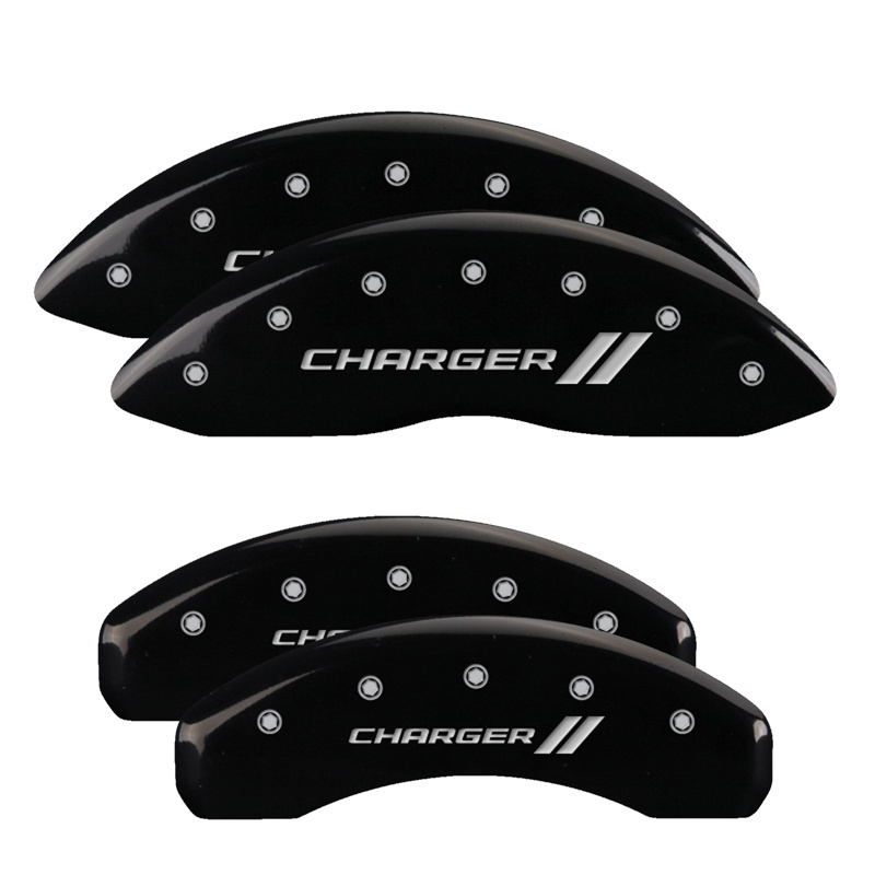 Picture of MGP 4 Caliper Covers Engraved Front & Rear With stripes/Charger Black finish silver ch