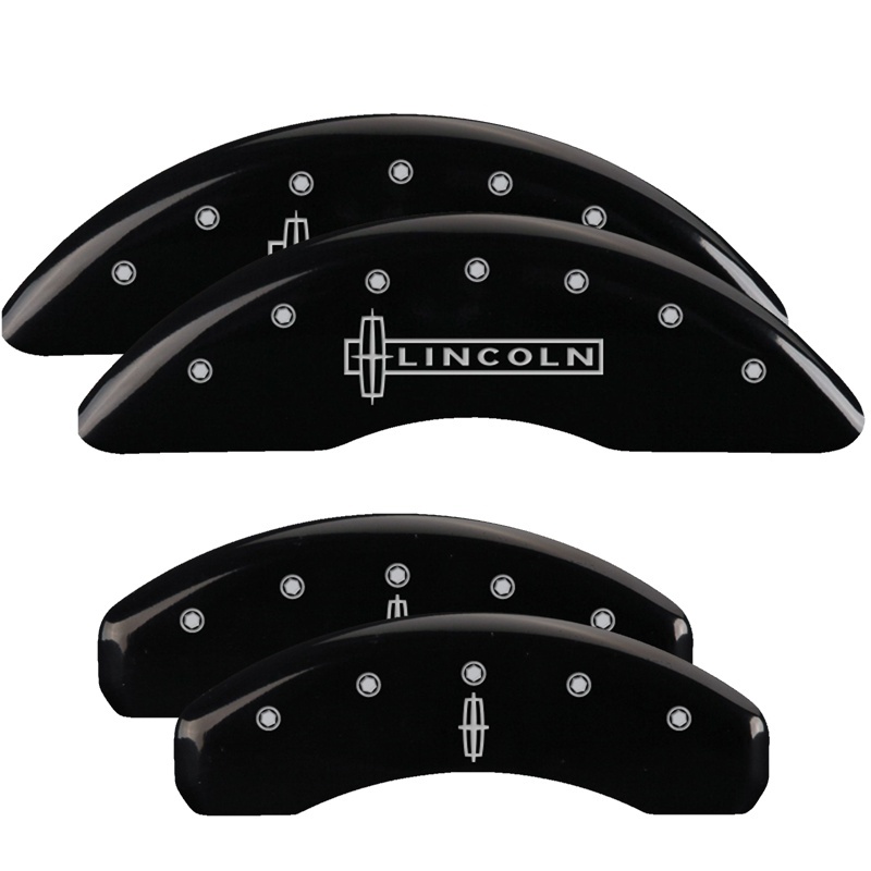 Picture of MGP 4 Caliper Covers Engraved Front Lincoln Engraved Rear Star logo Black finish silver ch