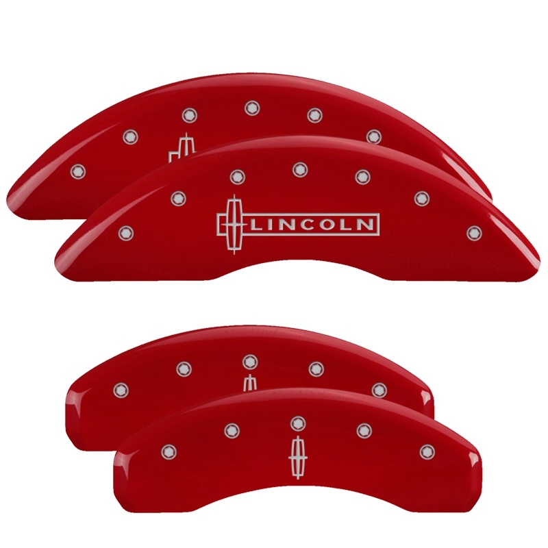 Picture of MGP 4 Caliper Covers Engraved Front Lincoln Engraved Rear Star logo Red finish silver ch