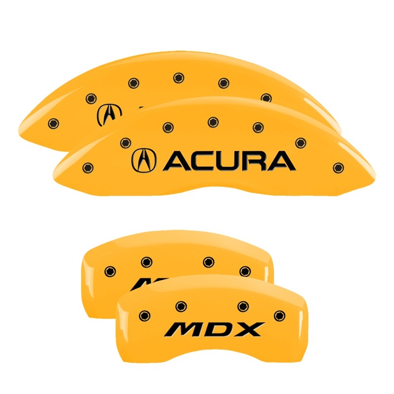 Picture of MGP 4 Caliper Covers Engraved Front Acura Engraved Rear MDX Yellow finish black ch
