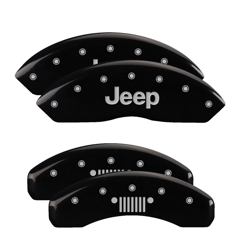Picture of MGP 4 Caliper Covers Engraved Front JEEP Engraved Rear JEEP Grill logo Black finish silver ch