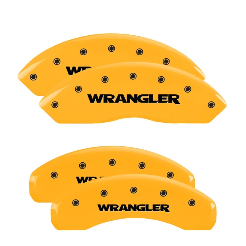 Picture of MGP 4 Caliper Covers Engraved Front & Rear WRANGLER Yellow finish black ch