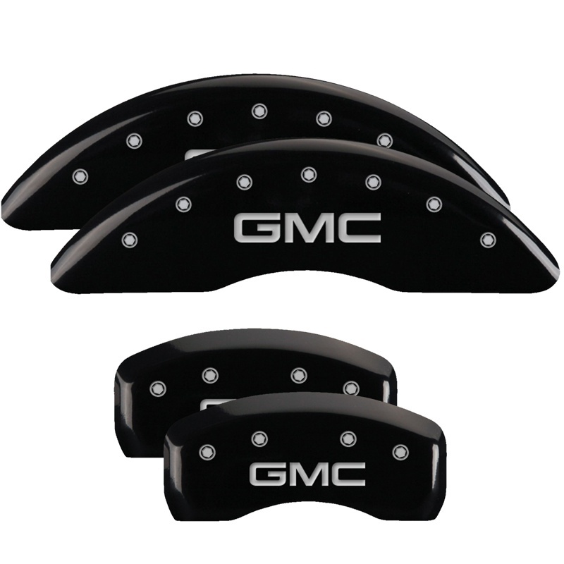 Picture of MGP 4 Caliper Covers Engraved Front & Rear GMC Black finish silver ch