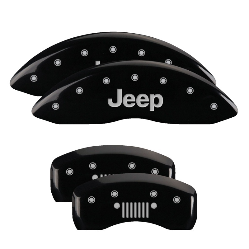 Picture of MGP 4 Caliper Covers Engraved Front JEEP Engraved Rear JEEP Grill logo Black finish silver ch