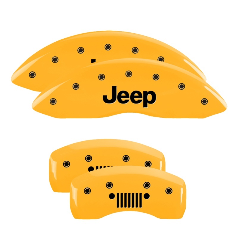 Picture of MGP 4 Caliper Covers Engraved Front JEEP Engraved Rear JEEP Grill logo Yellow finish black ch
