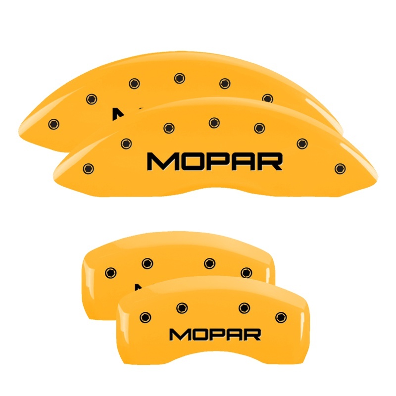 Picture of MGP 4 Caliper Covers Engraved Front & Rear MOPAR Yellow finish black ch
